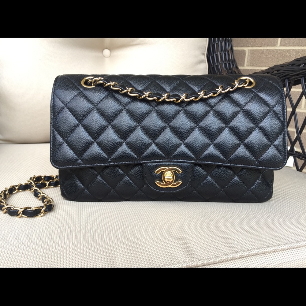 Chanel Classic Double Flap Caviar Black Medium M/L